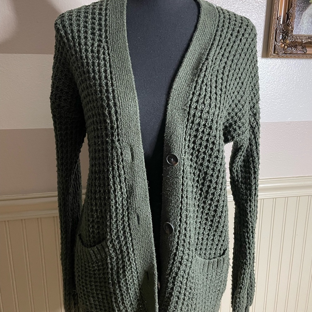 American Eagle Outfitters Dark Green waffle-knit cardigan size XS - Picture 5 of 12